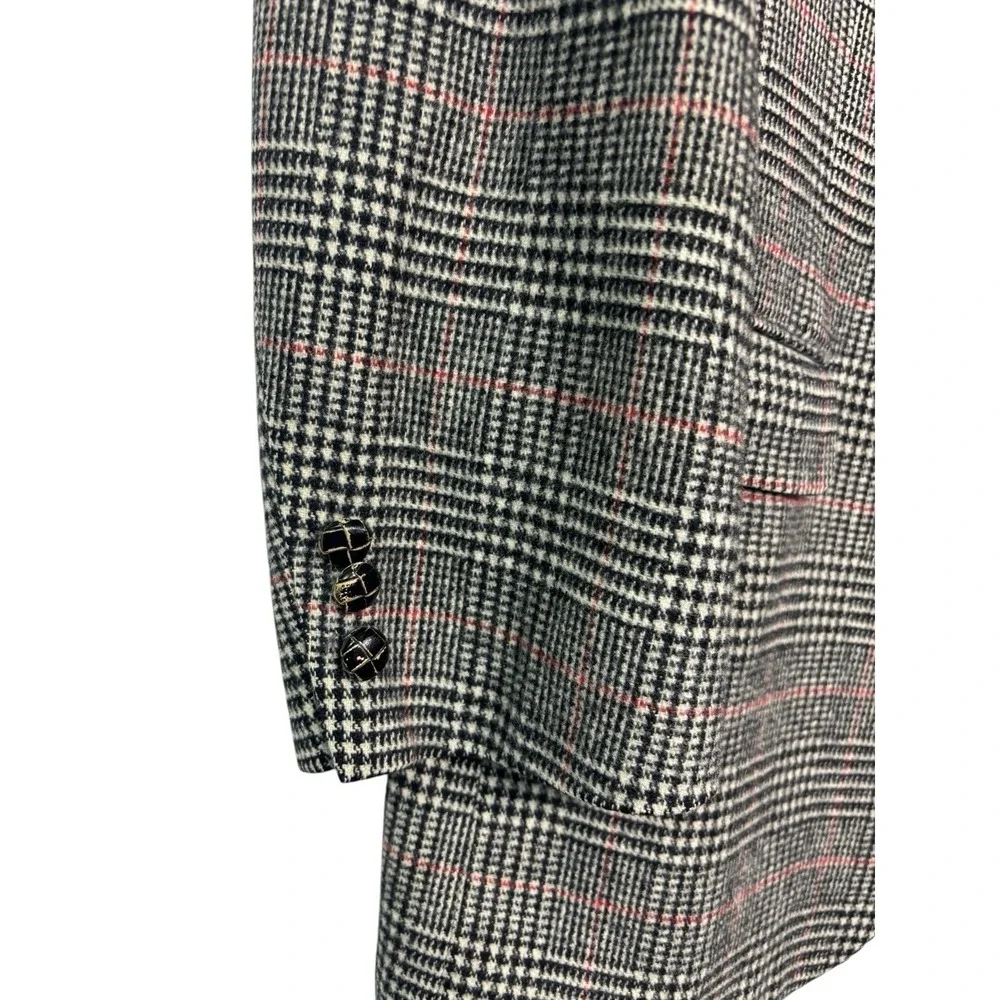 vtg Stafford 42R‎ Black White Red Glen Plaid Tweed Blazer Jacket Sport Coat USA